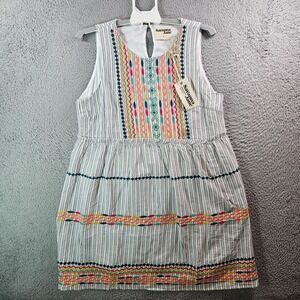 Savanna Jane White Striped Mini Dress with Multicolor Embroidery